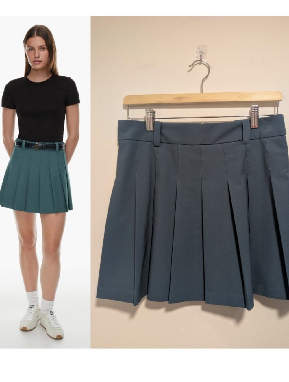 Aritzia Sunday Best | Olive Micro Pleated Skirt in Outerspace